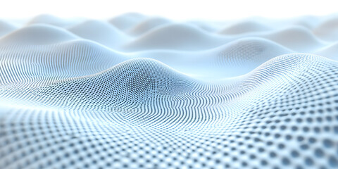 Poster - Abstract Blue Waves: A mesmerizing digital landscape, rendered in a cool blue palette, features a grid of dots forming rippling waves, evoking a sense of movement, depth, and futuristic technology.  