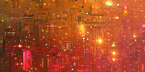 Poster - abstract digital cityscape: warm hues