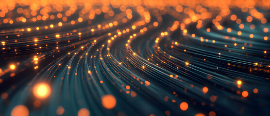 Poster - illuminated pathways: abstract digital art showcasing glowing fiber optic strands, creating a mesmer