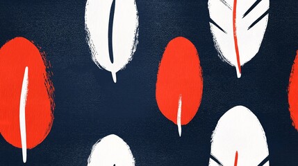 Poster - Elegant Navy and White Abstract Pattern with Bold Red Elements, Featuring Stylish Leaf Motifs Perfect for Modern Design Projects, Textiles, and Home Decor