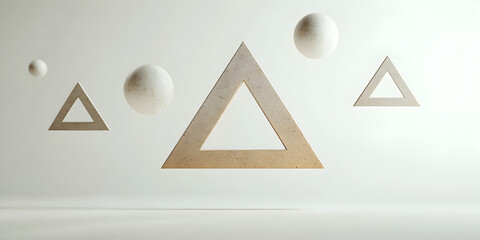 Poster - Floating Triangles and Spheres: Abstract Minimalist Composition 