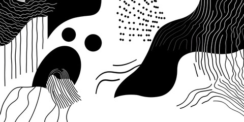 Poster - Abstract Black and White Geometric Pattern: A stylish and modern abstract background with a dynamic composition of black and white geometric shapes and lines.