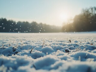 Wall Mural - winter landscape with snowy field and trees