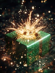 Poster - Green gift box with sparkles and bow