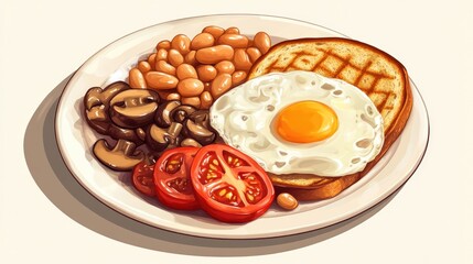 Wall Mural - Breakfast plate with eggs and toast