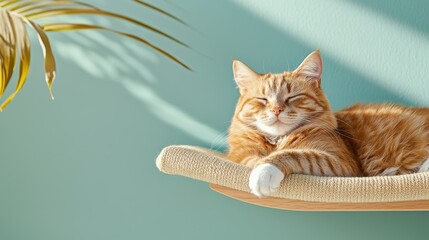 Aufkleber - Fluffy cat enjoys relaxation on a stylish cat bed in a minimalist high-fidelity setting