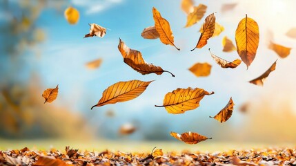 Poster - Capture the serenity of nature with a slow motion shot of leaves blowing in the wind during high fidelity