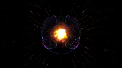 Poster - Hyper-Jump abstractly into another galaxy. Wormhole right in time and space, clouds and millions of stars. Creative cosmic background. The speed of light. Rays of neon glowing motion