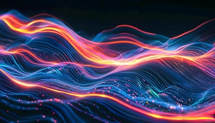 Poster - Glowing lines dance in a vibrant fractal wallpaper, a colorful energy wave of abstract design