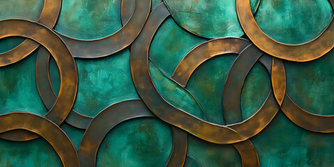 Poster - Intertwined Metal Circles: Abstract Teal and Copper Texture 