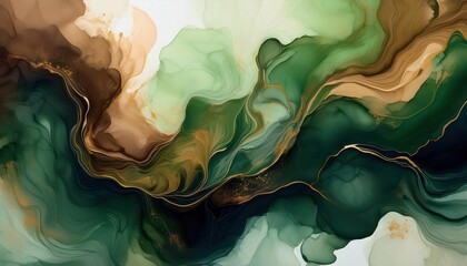 Poster - Ethereal Abstract Landscape with Rich Earth Tones and Deep Greens. Flowing Layers of Nature-inspired Texture for Art Prints, Digital Backgrounds, or Interior Decor Concepts
