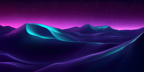 Poster - neon desert dreams: a mesmerizing digital landscape unfolds under a star-strewn sky, where glowing n