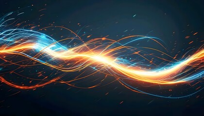 Poster - Glowing fractal waves swirl in a futuristic, fiery space, creating a dynamic, colorful backdrop