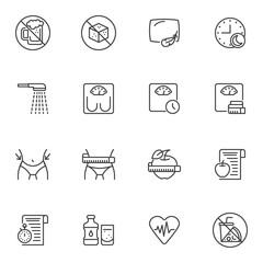 Wall Mural - Weight loss line icons set