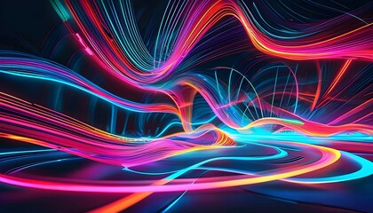 Poster - Abstract colorful wave pattern with glowing lines, perfect for dynamic technology design