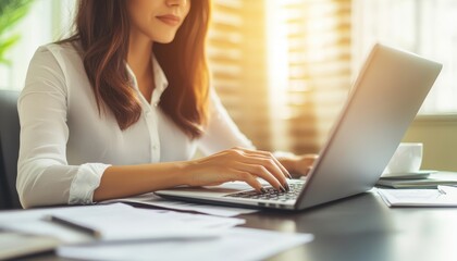 Poster - Woman working on laptop.