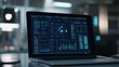 © Oksana - Close-up of a professional laptop displaying a secure medical database with comprehensive data visualizations and cybersecurity overlays in a modern office setting.