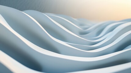 Poster - A minimalist abstract image featuring smooth, flowing wavy shapes in a soft blue gradient, creating a calm, flowing visual effect.