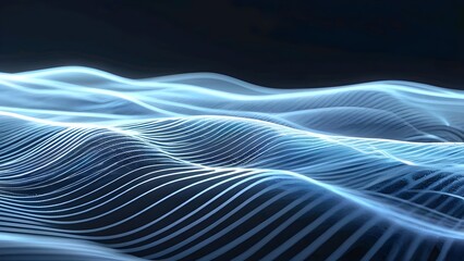 Poster - Abstract fractal wave design with glowing blue lines and energy patterns on a dark backdrop