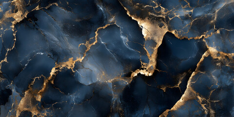 Poster - Navy Blue and Gold Marble Texture: Luxurious deep blue marble with intricate gold veining.  Elegant and sophisticated background for design projects.