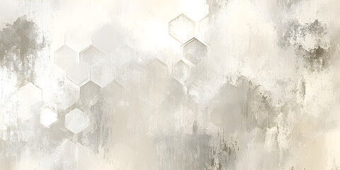 Poster - Abstract Hexagon Pattern: A captivating abstract design, showcasing a subtle interplay of soft gray and white tones, with hexagon shapes dissolving into a dreamy, ethereal background.