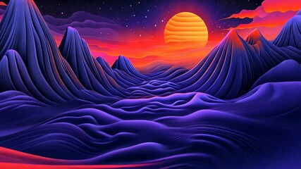 Wall Mural - sunset over abstract mountain range, art, background, colorful, design, digital art