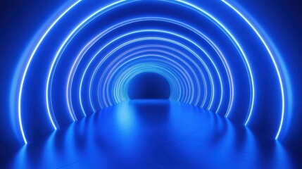 Poster - A mesmerizing blue-lit tunnel with glowing arcs creating a futuristic ambiance.