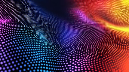 Poster - A vibrant wave of multicolored dots creating a mesmerizing abstract pattern in blue, purple, and orange hues.