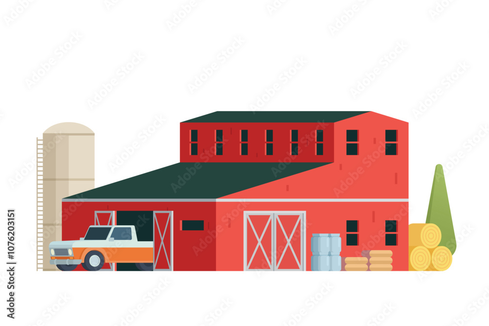 Red Barn building on white background vector illustration. Farm and ...