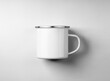 © olegphotor - White ennamel mug mockup for hot drink, tourism, isolated on background.