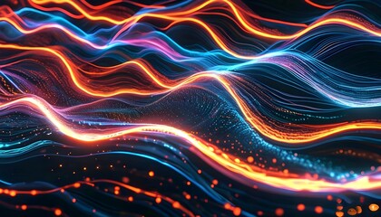 Poster - Fiery Fractal Waves Dance in Glowing Light, Creating a Dynamic Futuristic Design