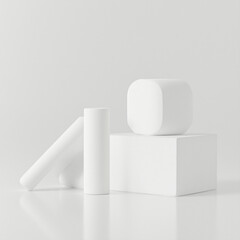 Poster - A minimalistic arrangement of various white geometric shapes on a clean surface, emphasizing simplicity and elegance for graphic resources.