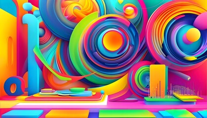 Poster - Psychedelic swirl of colorful circles, an abstract artistic backdrop