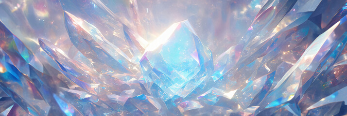 Poster - A stunning digital artwork of crystalline structures with refracted light creating a sparkling effect, emphasizing beauty and elegance for graphic resources.