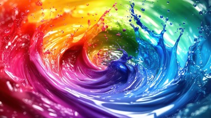 Poster - A vibrant swirl of multicolored liquid creating dynamic splashes in red, orange, yellow, green, blue, and purple hues.