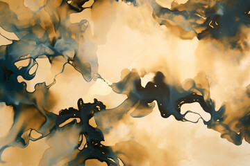 Poster - An artistic composition featuring fluid shapes in earthy tones of blue and gold, creating an elegant and abstract visual effect for graphic resources.