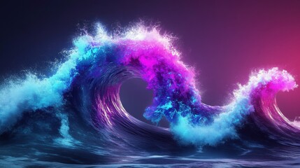 Poster - A vibrant, neon wave crashes with shades of blue and pink, creating a dynamic and mesmerizing seascape.
