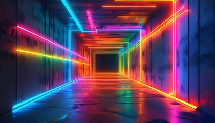 Poster - Colorful abstract tunnel with glowing lines and a vibrant energy pattern in a dark space background