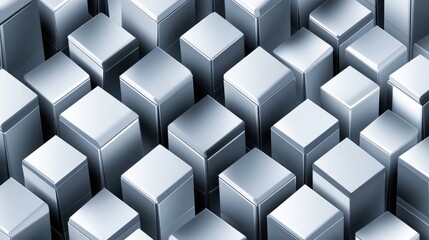 Poster - An abstract view of metallic silver boxes arranged in a grid pattern, creating a modern and industrial feel.