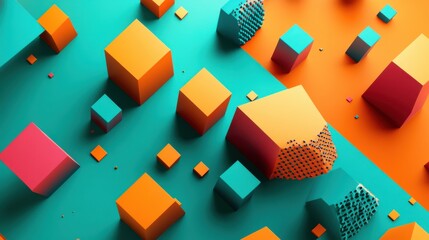 Poster - Vibrant geometric shapes in teal and orange tones create a bold and energetic composition.