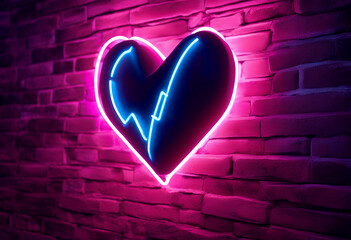 Wall Mural - created blue sign wall neon pink glow brick background art dark