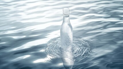 Poster - A sleek, clear bottle submerged in pure water, with subtle ripples and light reflecting off the bottle surface, conveying purity and sophistication