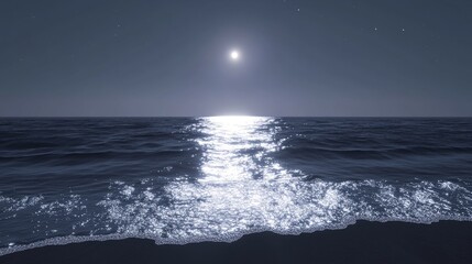 Wall Mural - a serene ocean scene under a starlit sky, waves gently lapping at the shore, reflecting the moonligh