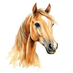 beautiful watercolor portrait of a chestnut horse on a white isolated background.