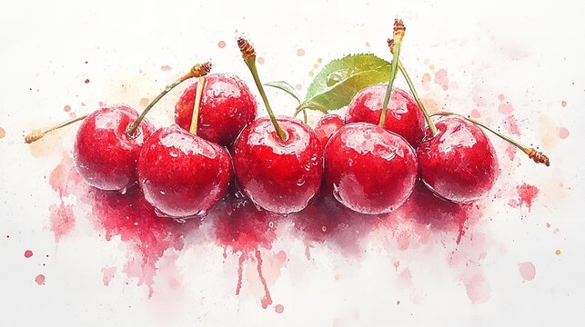 Fresh ripe cherries on a light background. Minimalist fruit photography. Vibrant red color. Ideal for food and health blogs. Nature's sweet delight. AI