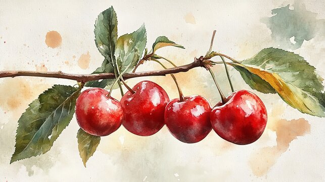 Fresh ripe cherries on a light background. Minimalist fruit photography. Vibrant red color. Ideal for food and health blogs. Nature's sweet delight. AI