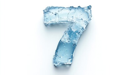 Wall Mural - The number 7, formed from a block of ice, stands out against a white background. The light shines through the ice, creating a translucent effect.