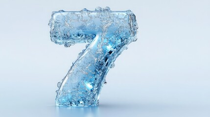Poster - A frosted number seven made of ice. The crystal clear ice reflects the light beautifully.