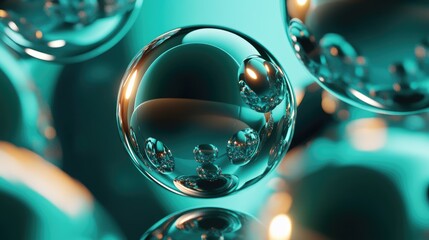 Poster - 3D wallpaper with a metallic shine, featuring interlocking spheres and glowing accents for a futuristic look