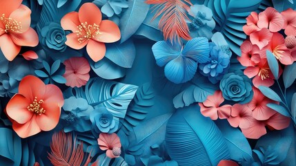 Poster - 3D wallpaper with a nature-inspired design, combining floral textures and organic patterns in vibrant hues